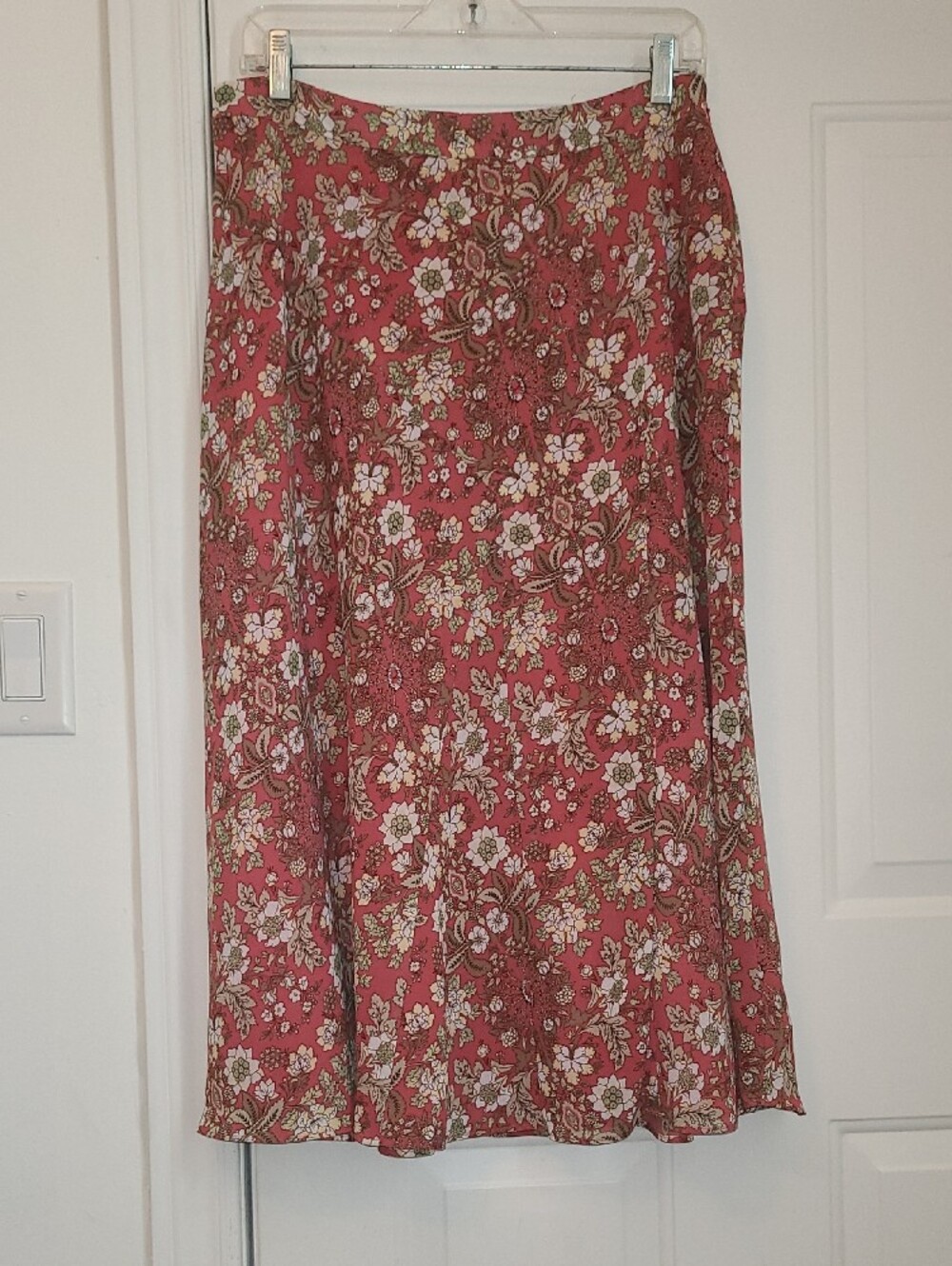 Emma James Coral Floral Midi Skirt with Cream & Green Accents